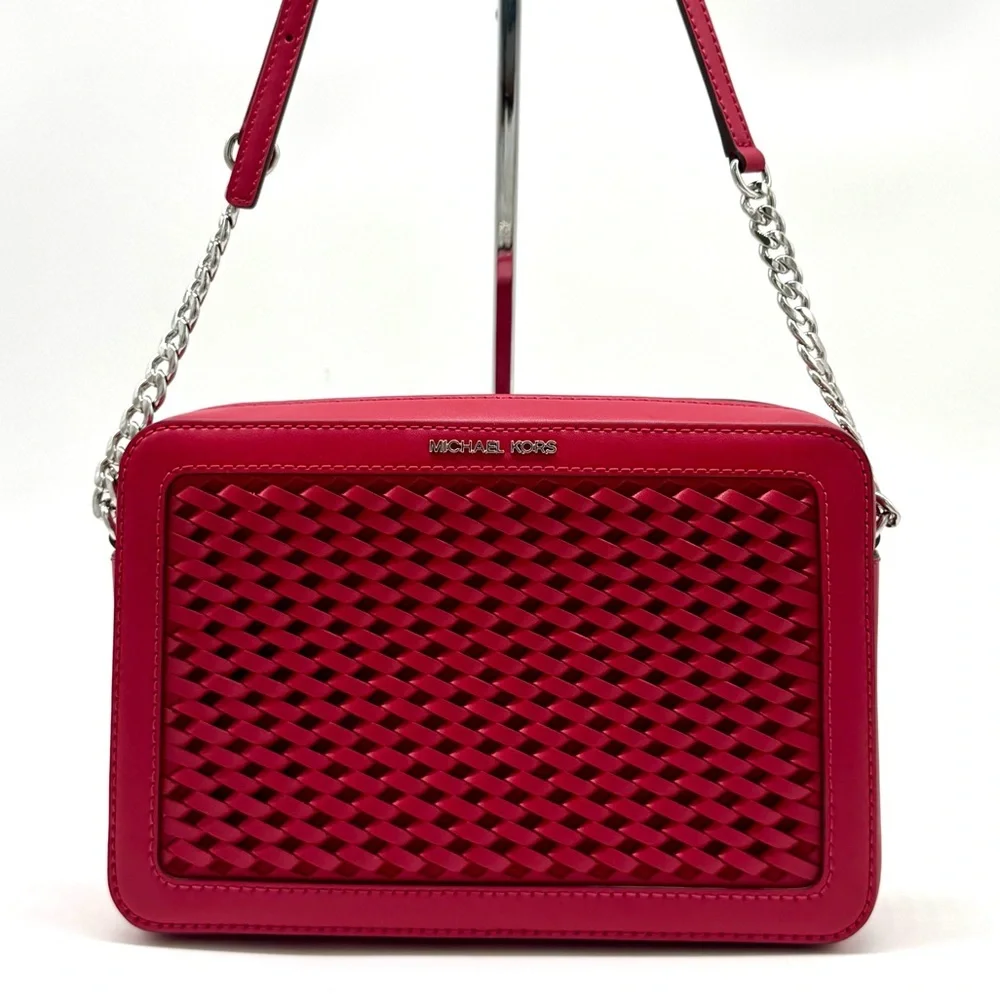 Michael Kors Jet Set Large Woven Crossbody Bag - Dark Raspberry